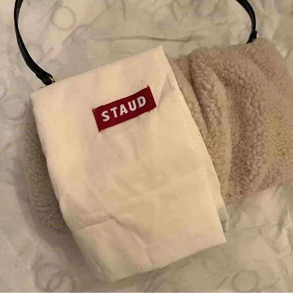NWOT STAUD Bean Shearling Teddy Bear Cream Shoulder Convertible Bag Clutch Purse - Picture 10 of 12